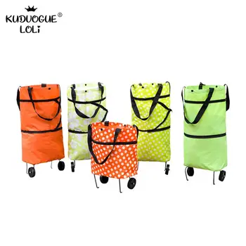 

Korean Version Folding Tugbag Shopping Cart Fashionable Dot Household Dual Purpose Pull Rod Cart Foldable Green Shopping Bag