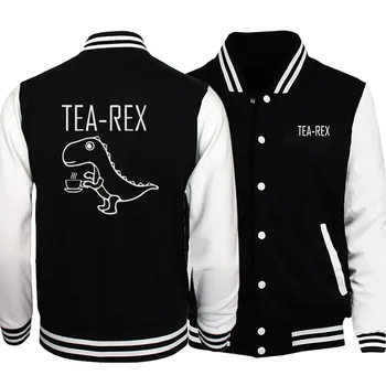 

2020 Men fashion tea-rex print baseball jackets fall winter black warm fleece Sportswear color matching collar male Uniform Coat