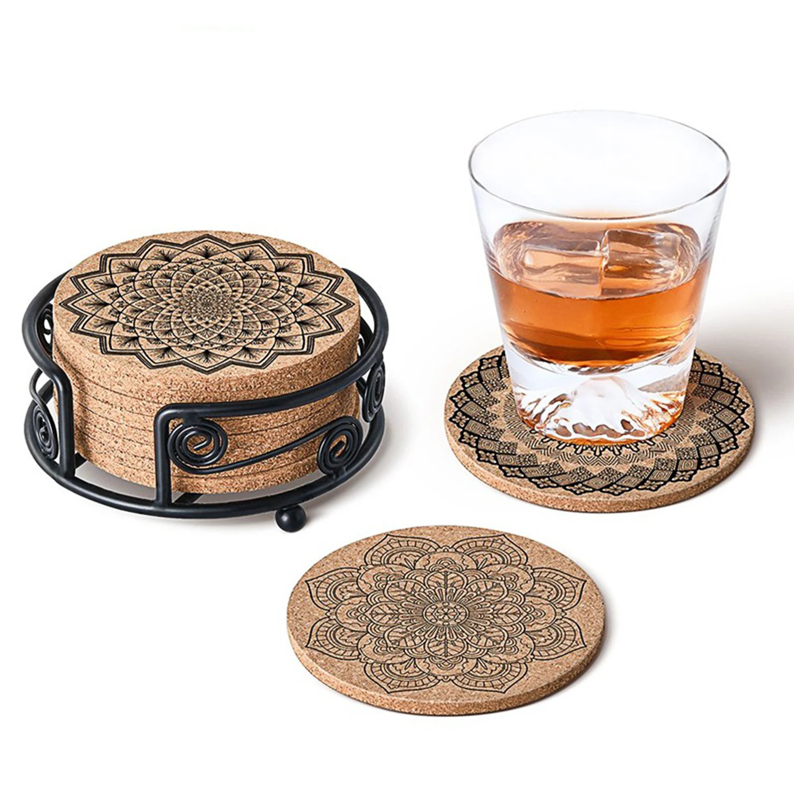 

8PCS 3D Mandala Floral Pattern Drink Coasters Home Fashion Heat-Insulated Dinning Table Mats Coffee Cup Pads Rugs