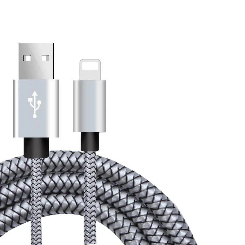 20cm 1m 2m 3m Data USB Charger Cable For iPhone 6s 6 s 7 8 Plus Xs Max XR X 10 5s iPad Nylon Fast Charging Origin Long Wire Cord - Цвет: Серебристый