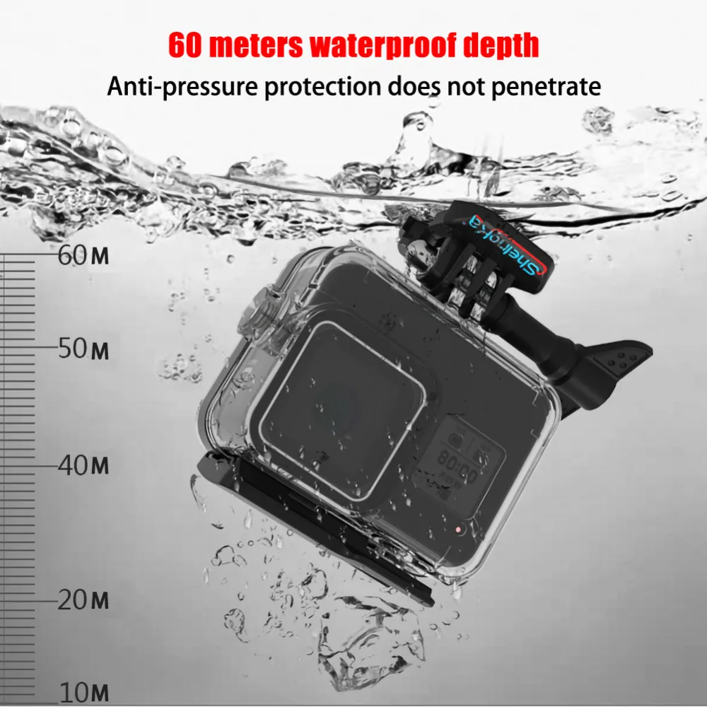 60 м подводный водонепроницаемый чехол, защитный чехол 316, чехол из нержавеющей стали для GoPro Hero 8, аксессуары для камеры черного цвета