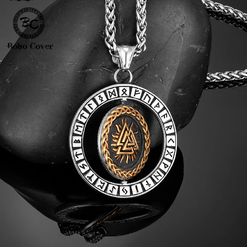 Rotation Viking Runes Compass Necklaces Mens Norse Triangle
