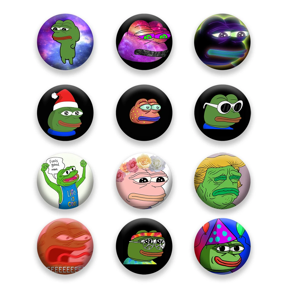 

Smiling Sad Frog Pepe Men's Brooch Lapel Button Icon with Sad Dad Frog Pin Set Brooch Badge Backpack Bag Hat Accessories