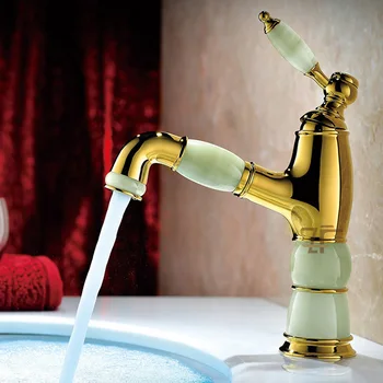 

All copper gold European style single hole pulling out basin faucets hot and cold mixer pull out faucet
