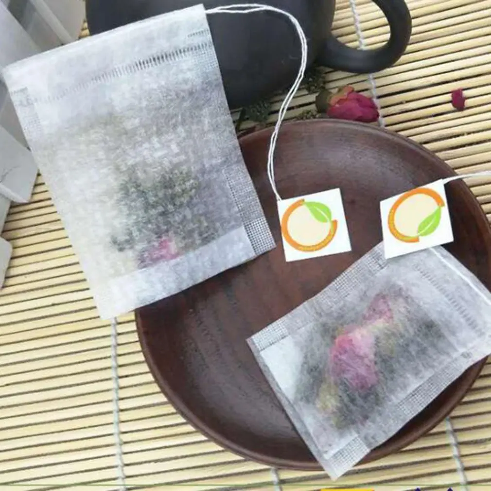 100 шт. Кукуруза волокно пустой с затягивающими шнурками Чай сумки пакетик травяного чая свободные Чай сумка