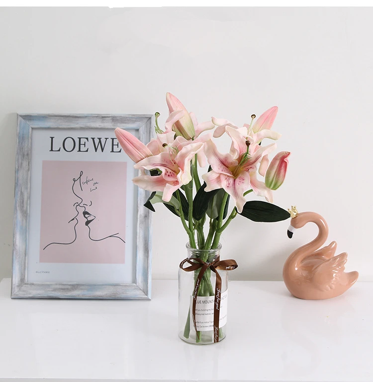 1Pcs 3 Colors PU Perfume Lily Artificial Flowers Fake Plants For Wedding Christmas Party Decoration JH125 (4)
