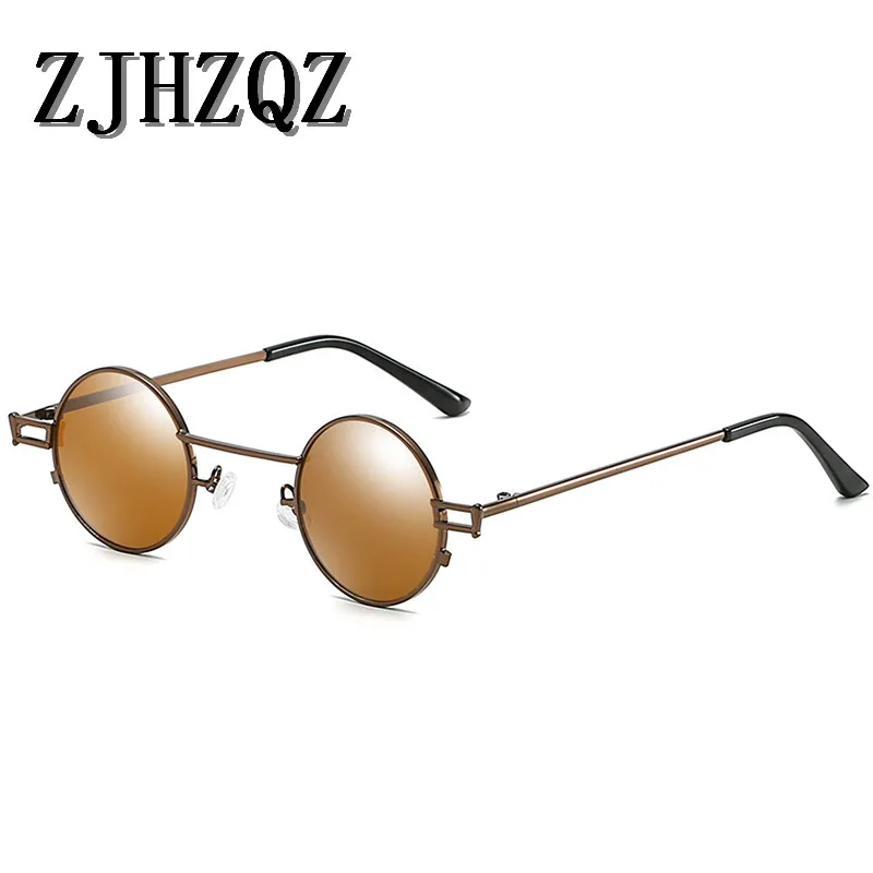 ZJHZQZ Джон Леннон Металл стимпанк пилот поляризационные солнцезащитные очки для мужчин Wo для мужчин s маленькие круглые линзы хиппи Панк Ретро Винтажные Солнцезащитные Очки - Цвет линз: Brown