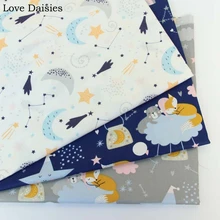 Хлопок саржа мультфильм темно-синий серый есть хороший сон оранжевый лиса облако Созвездие белая луна ткани для DIY покрывало, подушка