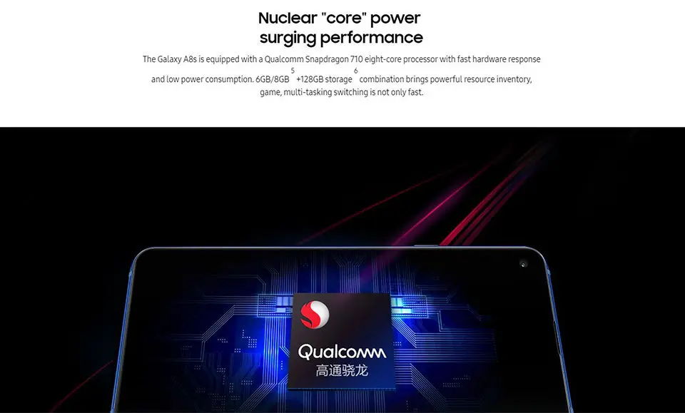 Samsung Galaxy A8s 6,4 ”Snapdragon 710 Otca core 128 ГБ Три задние камеры Face ID NFC Android 4G мобильный телефон