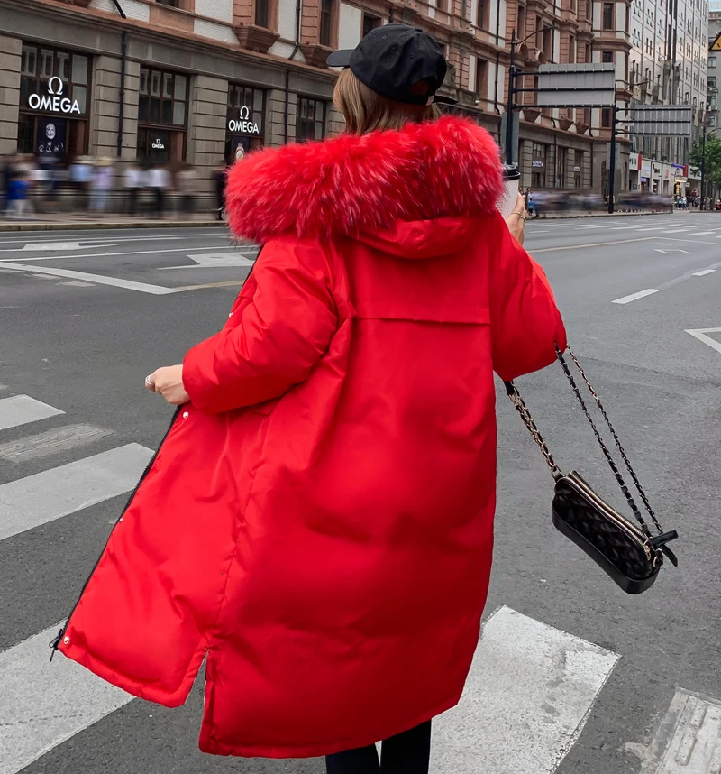 Женское пуховое пальто размера плюс, женские пуховые куртки, большой размер, длинное женское пуховое пальто с капюшоном и меховым воротником