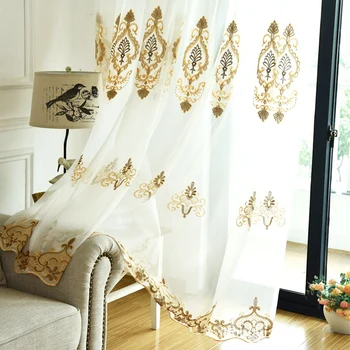 

Europe Sheer Panel Window Treatment Embroidery Voile Curtain for Living Room Drape Tulle Curtain Cortinas M140#30