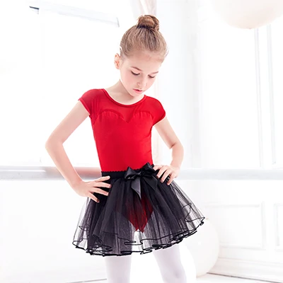 Летняя детская балетная трико для девочек, боди с балетной юбкой-пачкой для танцев, розовый, красный гимнастический купальник, сценическая танцевальная одежда для девочек - Цвет: Leotard Skirt