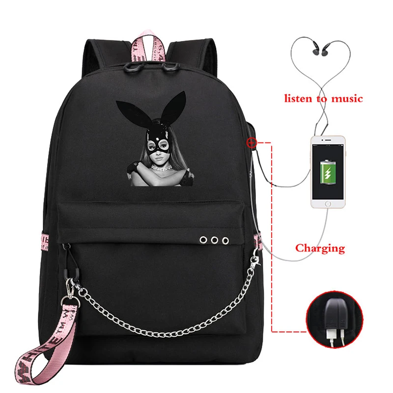 Mochila Ariana Grande, маленький рюкзак для женщин, Usb зарядка, рюкзак для ноутбука, корейский рюкзак для путешествий, школьные рюкзаки для девочек-подростков