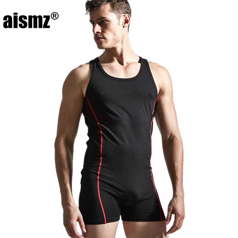 AZ-S010 black Aismz высококачественное мужское сексуальное нижнее белье, мужские боди, Мужские дышащие хлопковые боди для бодибилдинга, цельное мужское белье - Цвет: AZ-S010 black
