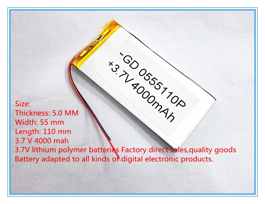 Лучшая брендовая батарея,, 3,7 V литий-полимерная батарея, 4000 mah, большая емкость PDA tablet PC MID 5055110