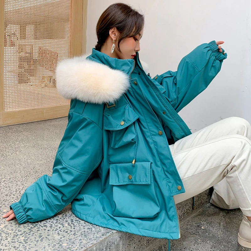 Зимние куртки для женщин 90% белый утиный пух парка с капюшоном большой