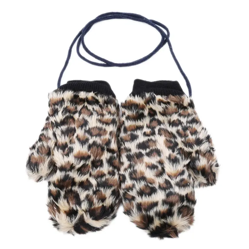 Leopard print Мультяшные милые женские зимние теплые перчатки с леопардовым принтом милые женские плюшевые варежки Guantes для девочек - Цвет: Leopard print
