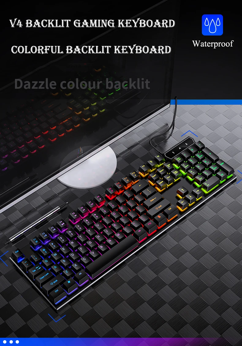 RGB Keyboard Mixed Backlit Keycaps USB Wired Gaming Keyboard 104 Keycaps for E-Sport Gamer Notebook Desktop 
