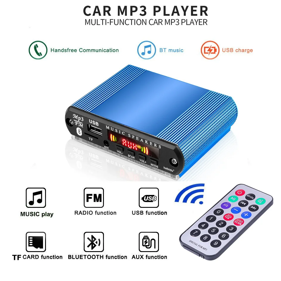 

5V-12V 1 DIN Mini Car Bluetooth Radio Handsfree Audio Receiver Recording FM Module USB TF 3.5mm MP3 Player with Remote Control