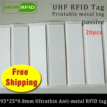 UHF RFID ультратонкий металлический тег 915 м 868 м EPC 20 шт его основные средства 95*25*0,8 мм Дальность чтения ПЭТ RFID этикетка