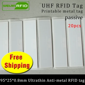 

UHF RFID ultrathin metal tag 915m 868m EPC 20pcs free shipping IT fixed assets 95*25*0.8mm long reading distance PET RFID label