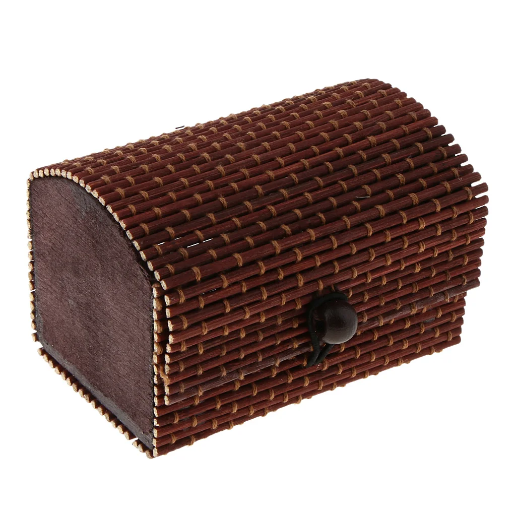 Натуральный Бамбуковый деревянный Плетеный ручной работы Ювелирные Безделушки Коробка Чехол 9x6x6 см Домашний Органайзер витрина - Цвет: Dark Brown