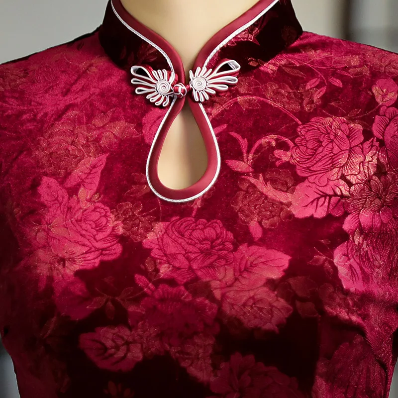 Элегантный тонкий Cheongsam женское традиционное Qipao осенне-зимнее велюровое вечернее платье Vestidos оверсайз M-4XL