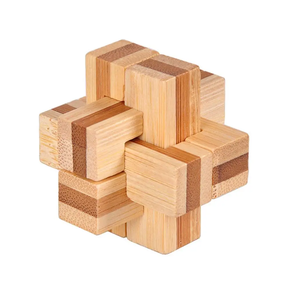 

New Design Brain Teaser Kong Ming Lock 3D Wooden Interlocking Burr Puzzles Game Toy For Adults Kids