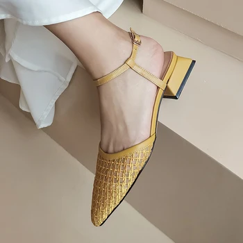 

2020 Summer Genuine Leather women Sandals Sexy Hlow low Heeled Party Shoes Woman Pointed Toe Sandal size 40 41 42
