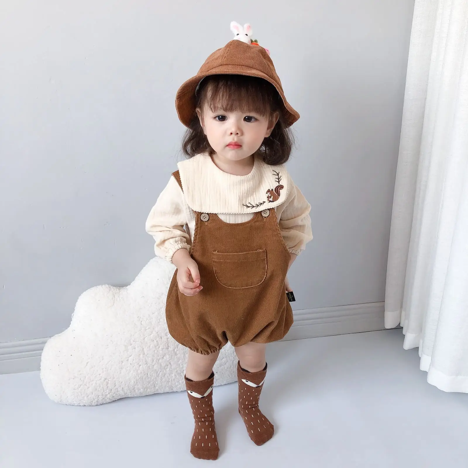 Manga Longa Bordado Bodysuit E Toddler Corduroy