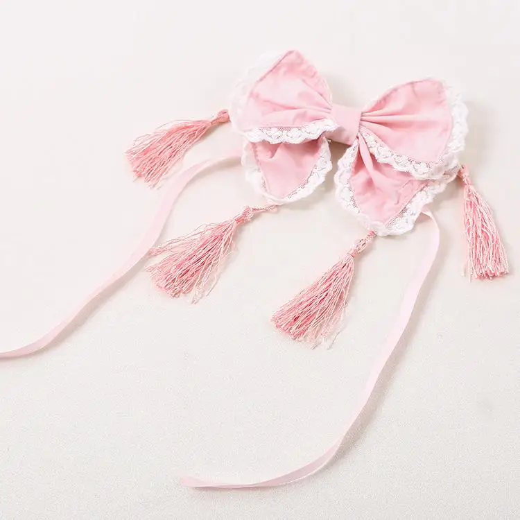 Головной убор Лолиты заколки для волос в виде бантика Hairband женские заколки для волос Kawaii аксессуары для волос для девочек Косплей головные уборы c шариком Scrunchie - Цвет: Розовый