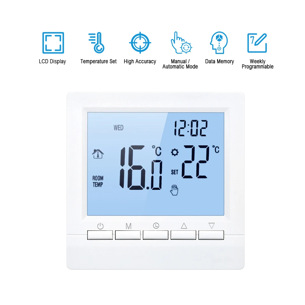 Умный WiFi термостат, умная цифровая система контроля температуры, сенсорный ЖК-экран, электрический нагревательный термостат, программируемый на неделю