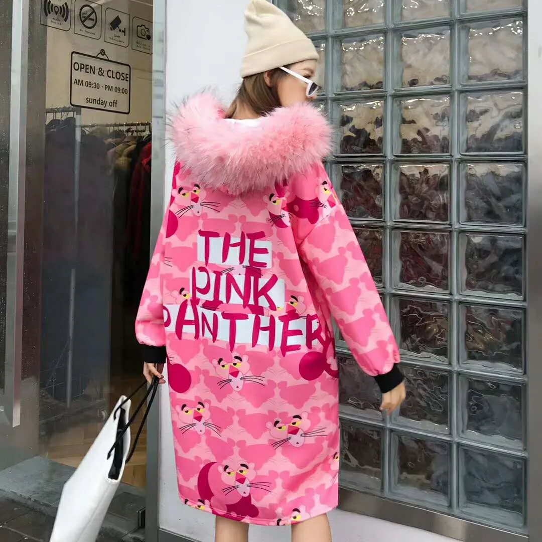 Новые женские большие размеры pinkpanther Негабаритных Толстовки Пот-сердце моды ретро