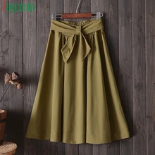 Пляжная Женская юбка с высокой талией и бантом, плиссированная модная женская длинная юбка размера плюс, однотонная удобная летняя повседневная юбка для вечеринки