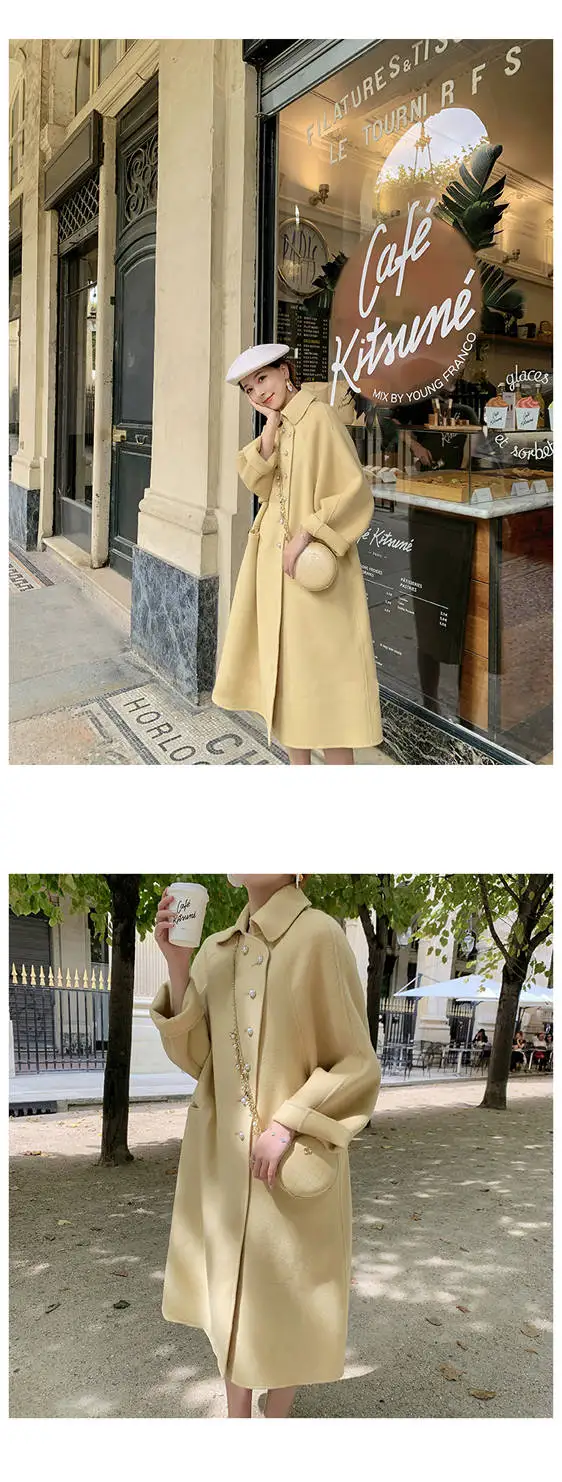 New High Grade Double-Sided Woolen Coat In Long Wool Coat Doll Collar Fashion A-Line Loose Woolen Coat Women Winter Warm