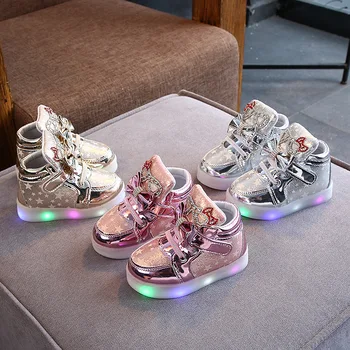 

Fashion New Spring Autumn Children Glowing Sneakers 2020 Kids Shoes Chaussure Enfant Bownot Girls Shoes With LED Size 21-30 D355