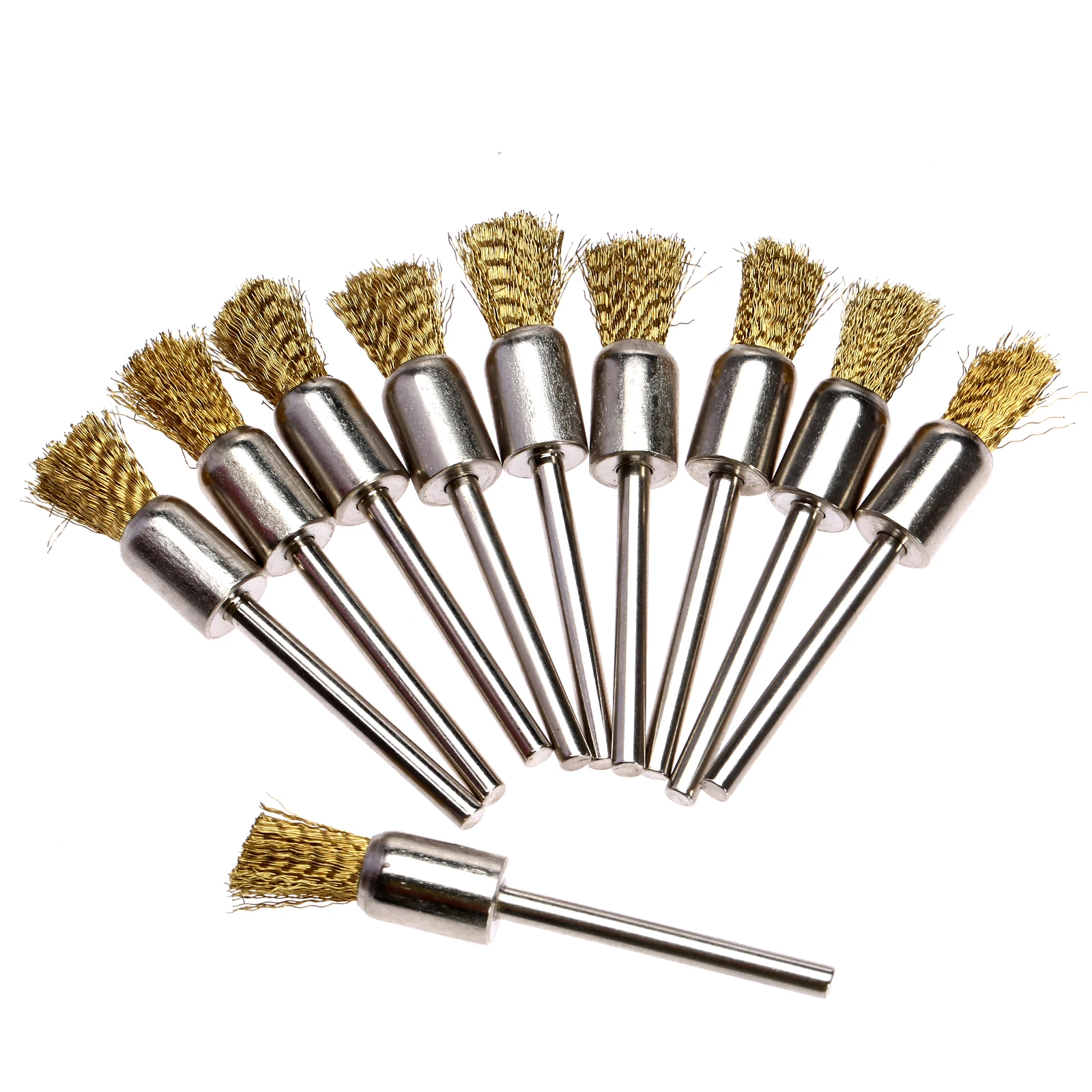 10Pcs 8mm Pen Shape Brass Wire Wheel Brushes 3mm Shank Polishing Brush for Mini Drill Metal