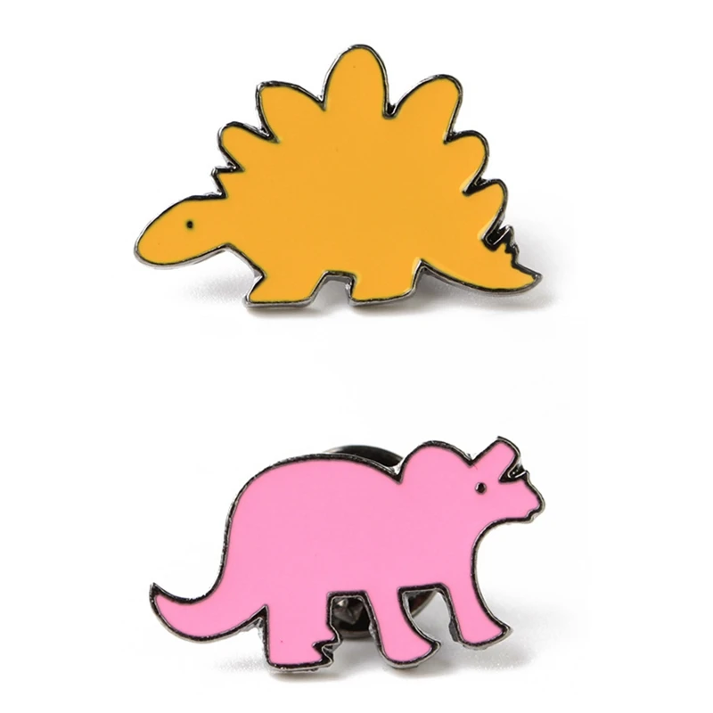 2 Pcs Cartoon Dinosaur Brooch Diy Button Pins Denim Backpack Pin Badge Animal Jewelry Gift for Boys Kids Yellow &amp Pink |