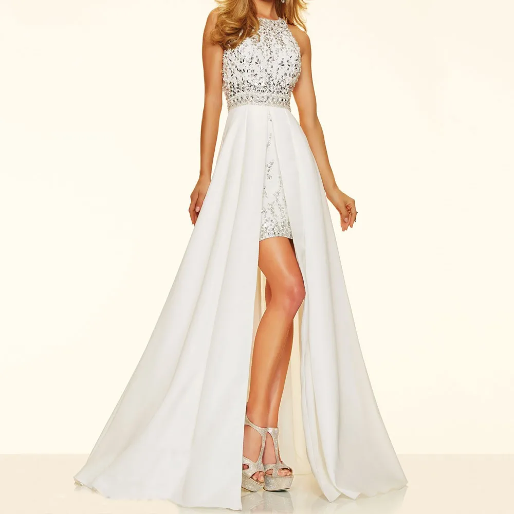 MicBridal, короткое спереди, длинное сзади, на выпускной,, Марокканское, белое, синее, с разрезом, для особых случаев, с бретелькой через шею, Вечерние Платья, Платья для подружек невесты
