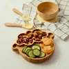 3pcs Baby Feeding Bowl Dinner Plate Kids Feeding Cartoon Tableware Bamboo Wood Non-slip Dinnerware Spoon Fork Set  Silicone Cup 3