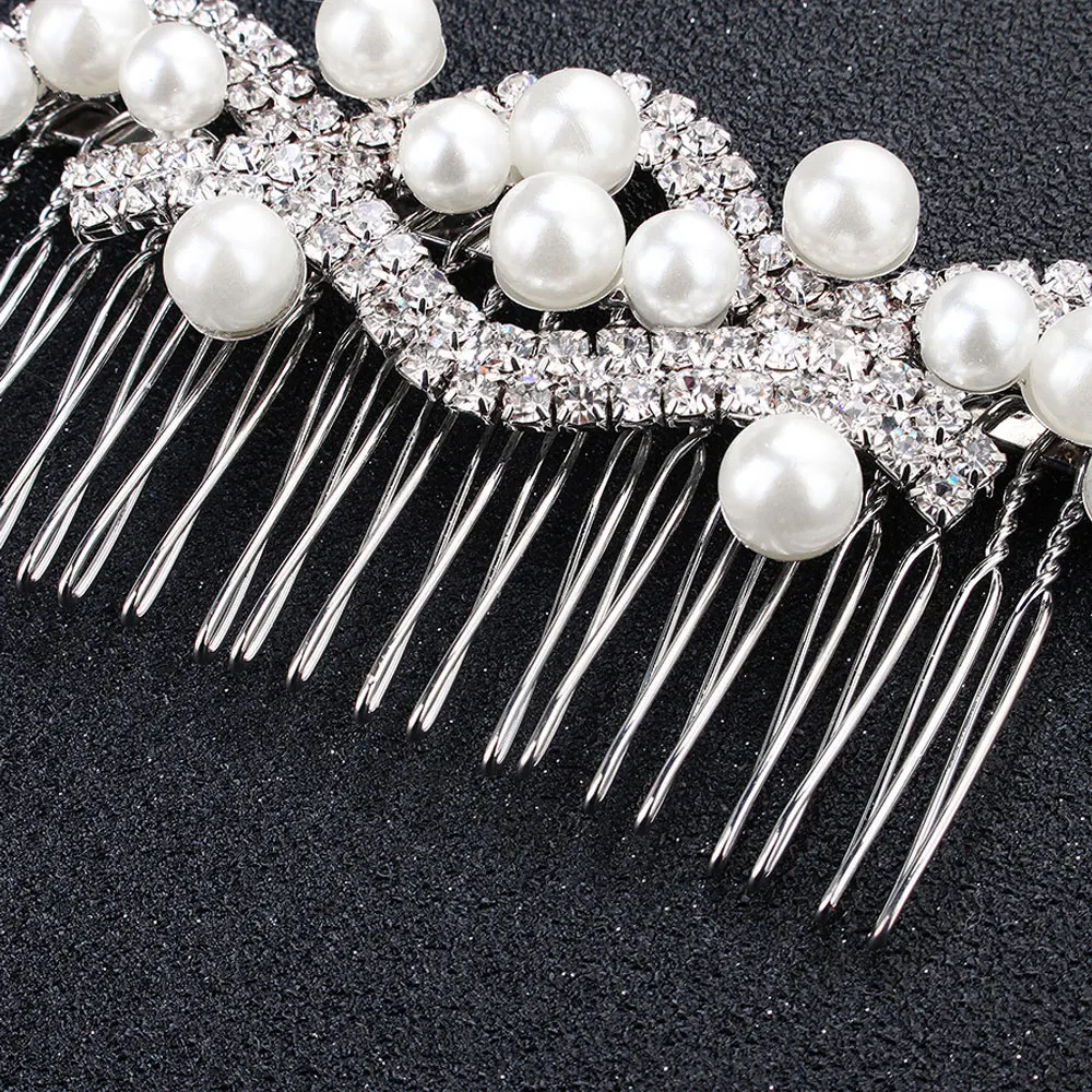 L.Mirror 1Pcs Wedding Hair Comb Rhinestones Crystals Pearls Bridal Hair Clips Combs for Brides and Bridesmaids