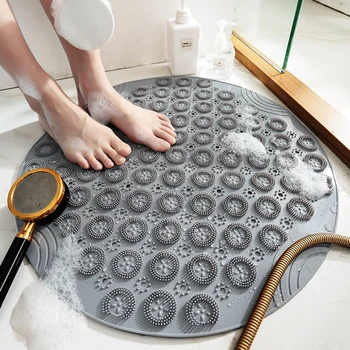 

22 inch PVC Round Bath Shower Floor Mat with Suction Cup Non Slip Resistant, Stall Mat For Bathroom-Grey