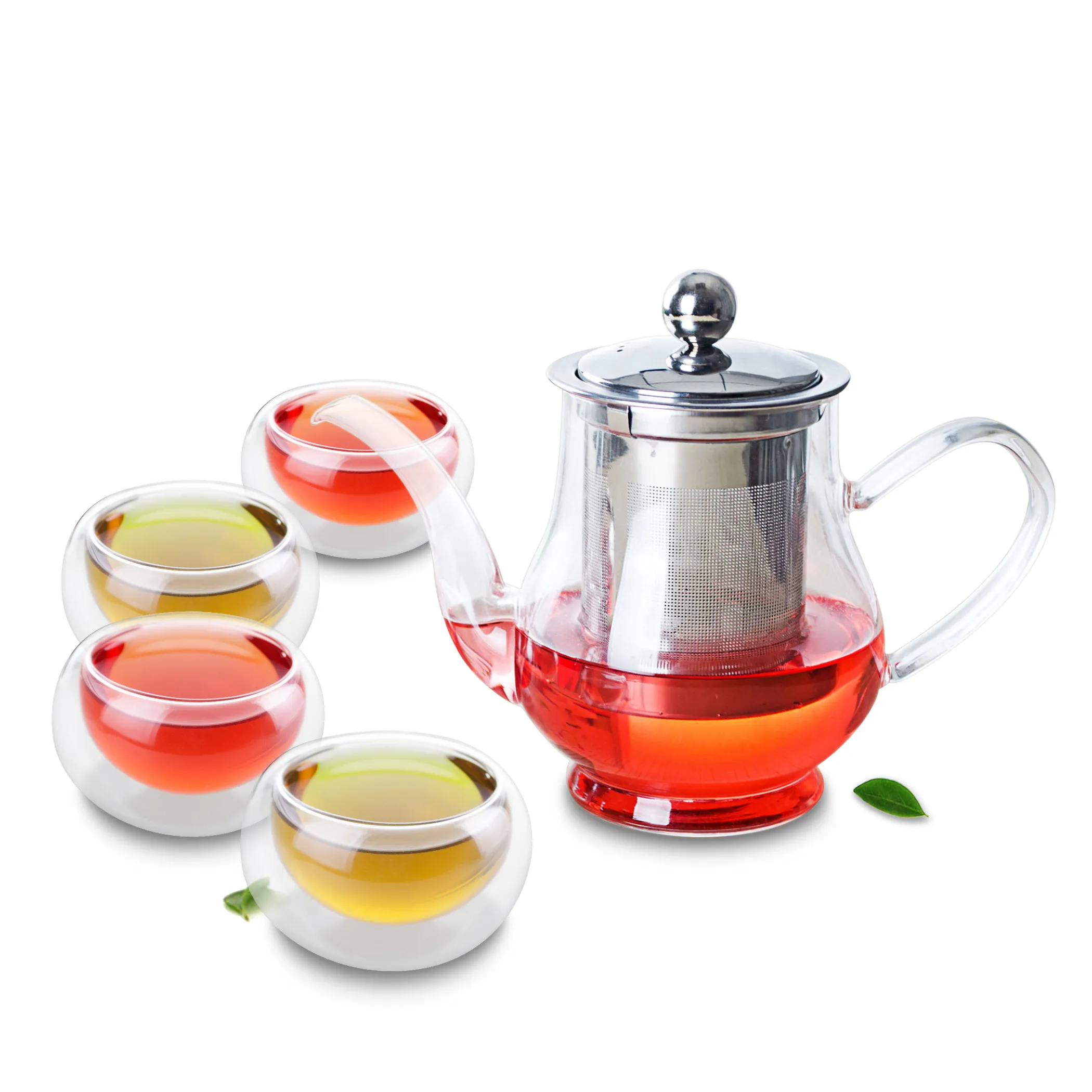 

Novelty Glass Pot w/ Stainless Steel Filter and 4PC Mini Double Walled Mugs