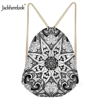 

Jackherelook Girls Female Drawstring Bag Printed Fashion Bohemian Flower Canvas Drawstring Pouch Students School Bags Mini Bags