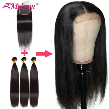 

Straight Hair Bundles With Closure Can be Customized Into A Wig 4x4 Closure Wig 300% Density Human Hair Bundle Mslynn Remy Hair