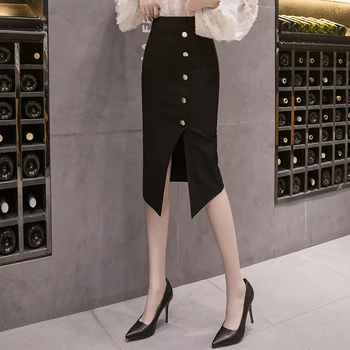 

Women 2020 Black Red Skirt Bodycon Smart Casual Skirt Office Slim Knee Length High Waist Sexy Pencil Skirts Large Plus Size 5XL