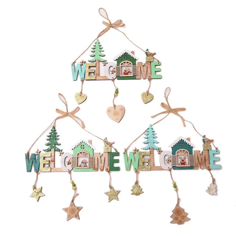 

1PCS WELCOME Door Hanging Christmas Ornaments Wooden Adornos De Navidad Para Casa Christmas Decorations for Home