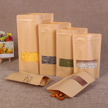 

Standup kraft paper with matt window and zipper for food, paper ziplock bag 100pcs / lot