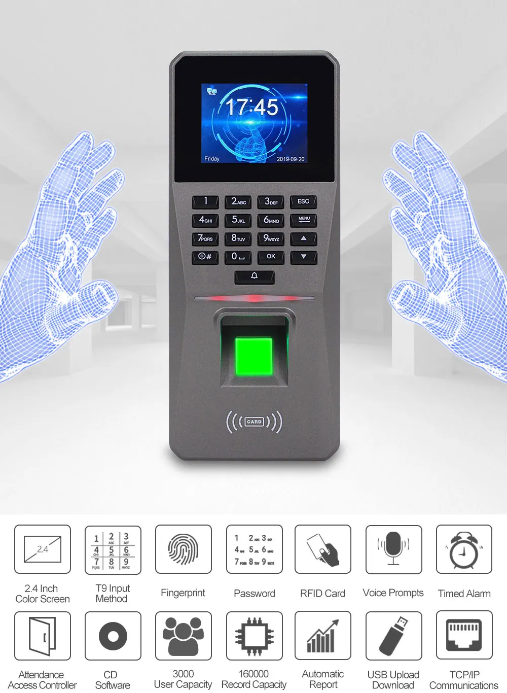 RFID Fingerprint Access Control Keypad TCP/IP/USB Access Control System Software Biometrics Password Card Reader Time Attendance