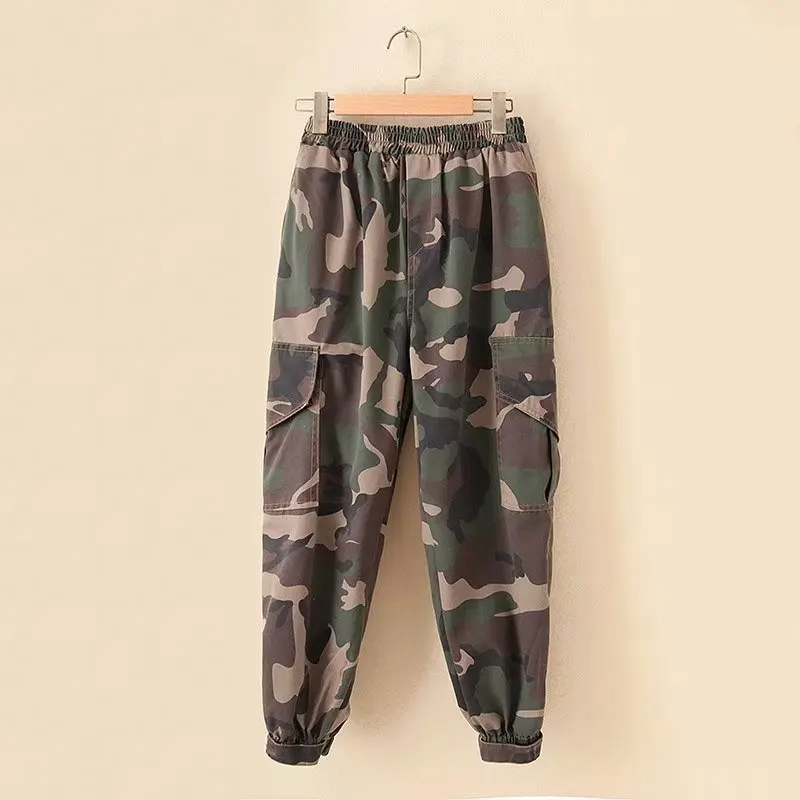 

Plus size 5XL women fashion high waist with pockets camouflage military cargo pants 2019 autumn new loose oversized trousers